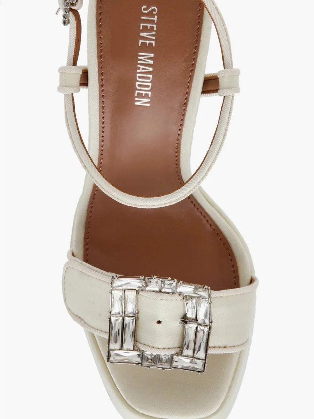 Steve Madden Liandra Satin Ivory Ankle Strap Platfrm Embellish Buckle Sz 10 NWB